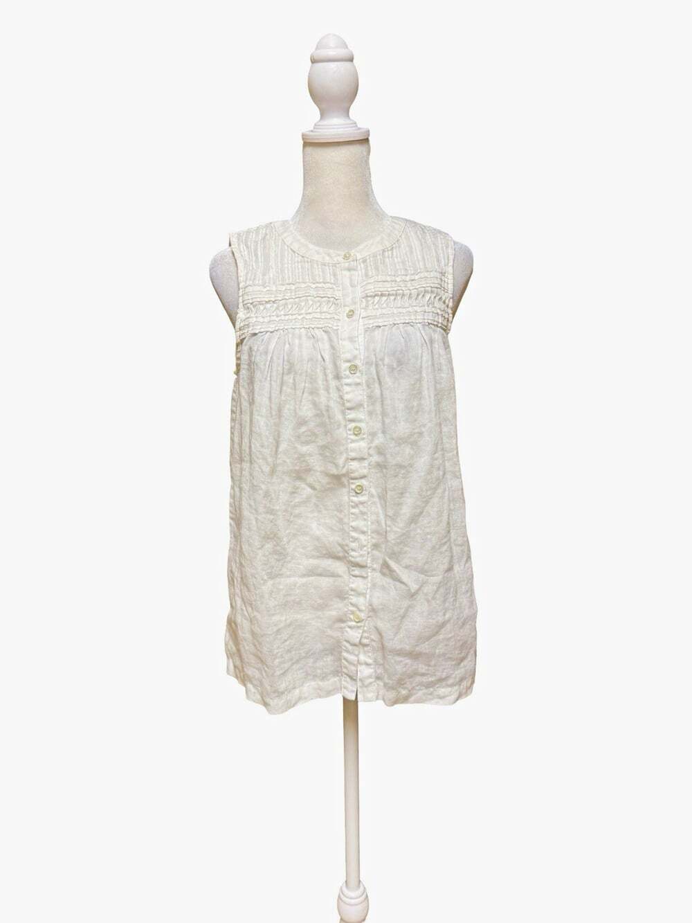 J.McLaughlin White Linen Sleeveless Button-Front Round Neck Blouse Size S